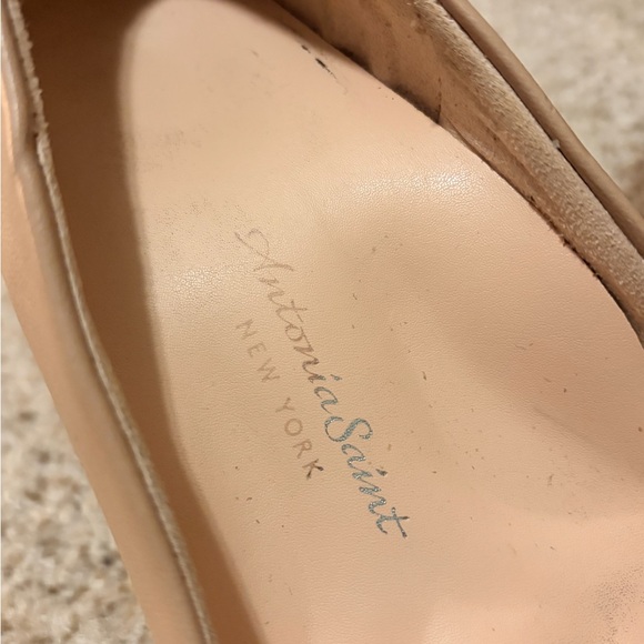 Antonia Saint NY All Occasion Nappa Leather Casual Woven Block Heel Pumps Almond - Picture 6 of 8